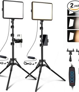2-Pack LED Video Light Kit, NiceVeedi Studio Light, 2800-6500K Dimmable Photography Lighting Kit with Tripod Stand&Phone Holder, 73" Stream Light for Video Recording, Game Streaming, YouTube