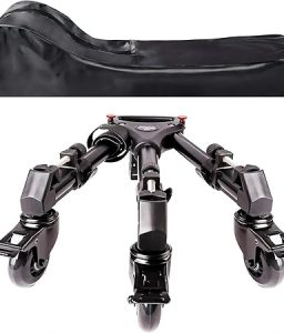 Photography Tripod Dolly, Heavy Duty with Larger 3-inch Rubber Wheels, Adjustable Leg Mounts and Carry Bag, Compatible with Most Tripods Perfect for Cameras Camcorder and Lighting Equipment Black