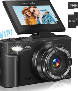 Digital Camera for Photography, 4K Vlogging Camera for YouTube 3" 180° Flip Screen 18X Digital Zoom Compact Retro Cameras with 32GB TF Card & 2 Batteries, Black