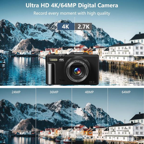 Digital Camera for Photography, 4K Vlogging Camera for YouTube 3" 180° Flip Screen 18X Digital Zoom Compact Retro Cameras with 32GB TF Card & 2 Batteries, Black - Image 2
